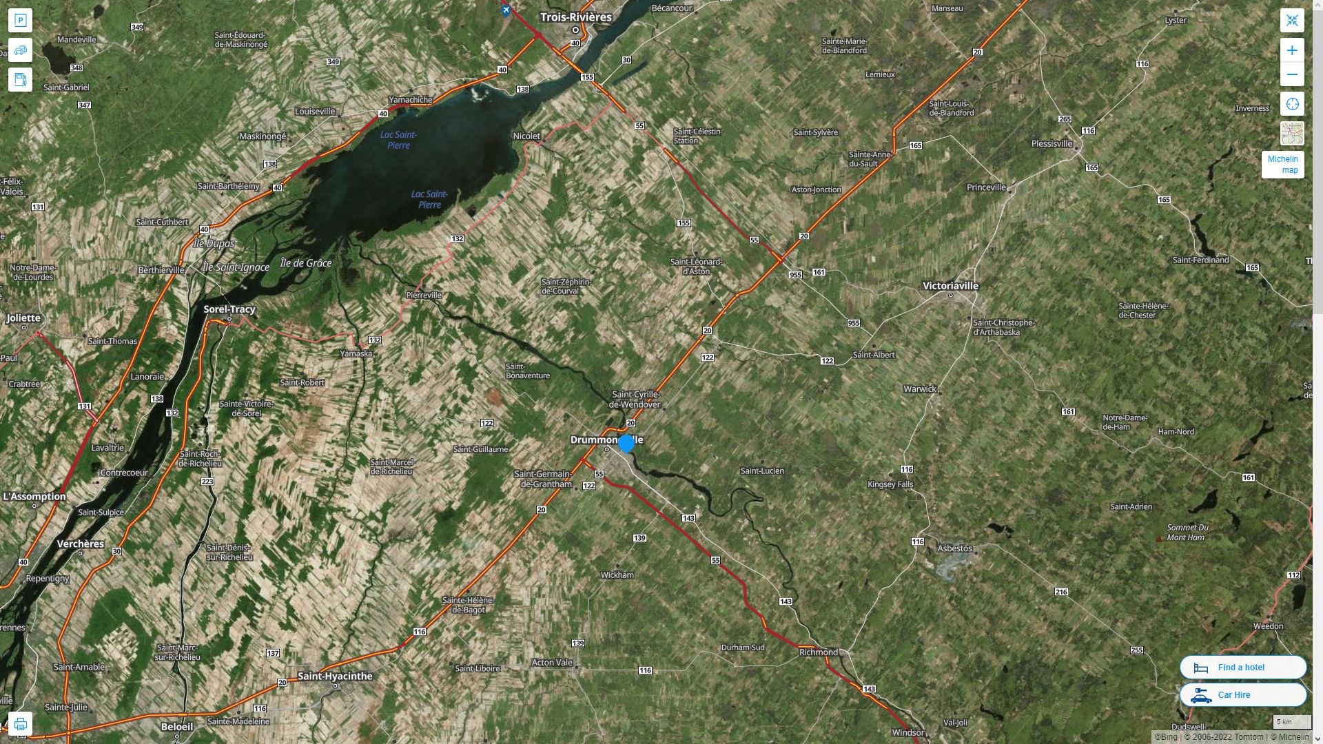 Drummondville Highway and Road Map with Satellite View
